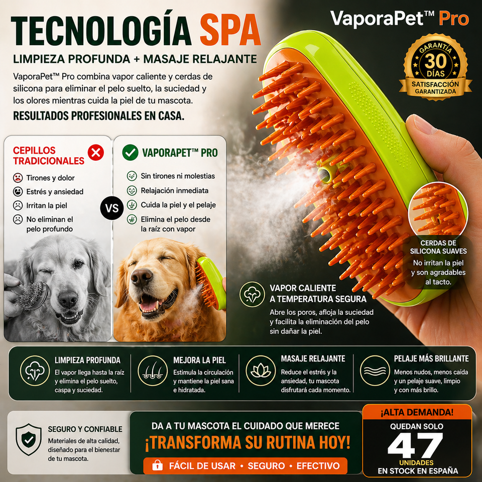 VaporaPet™ Pro- Cepillo a vapor para mascotas