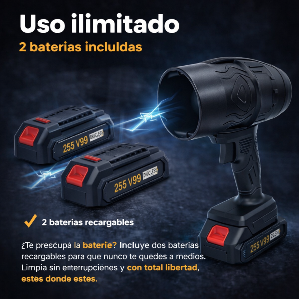 AeroForce Pro™- Soplador de aire portátil de alta potencia con 2 baterías