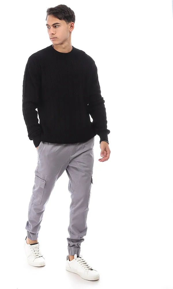 96260 Acrylic Round Neck Cotton Pullover - Black