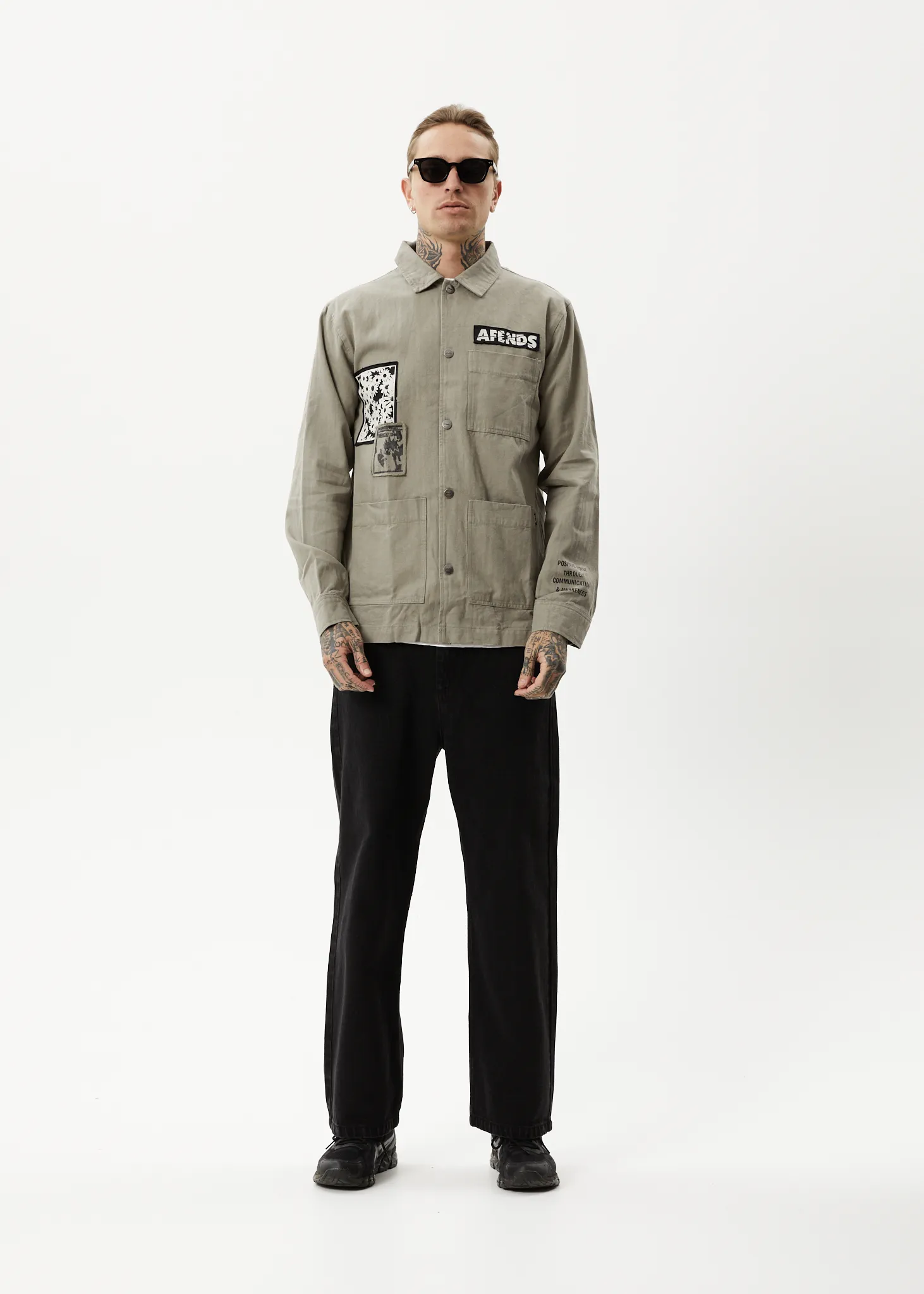 AFENDS Mens Late Start - Hemp Herringbone Work Jacket - Olive