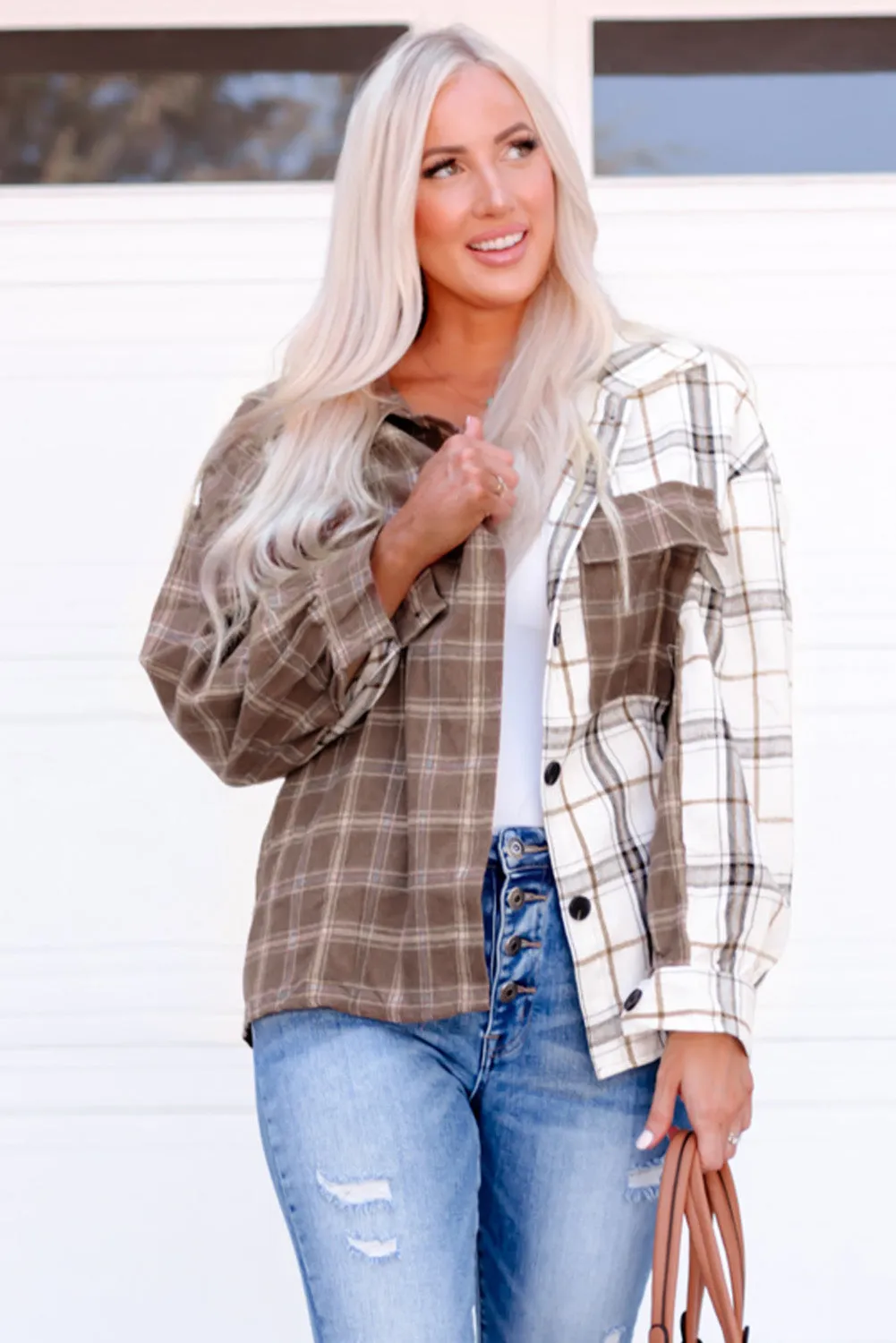 *App Exclusive* Plaid Contrast Button Up Shirt Jacket