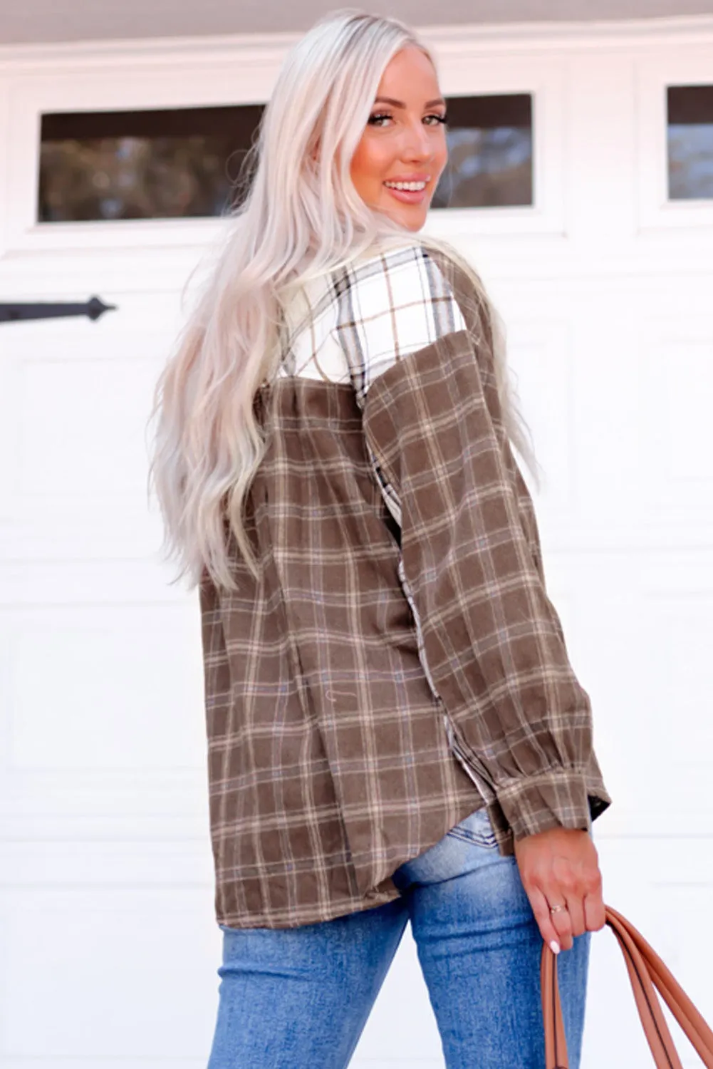 *App Exclusive* Plaid Contrast Button Up Shirt Jacket