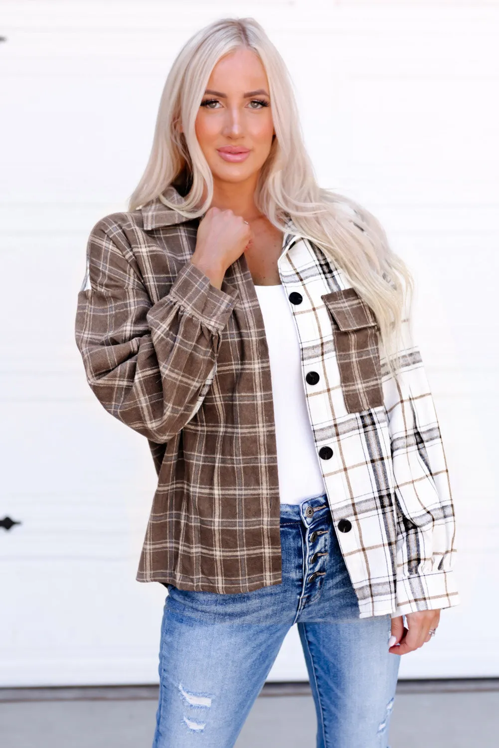 *App Exclusive* Plaid Contrast Button Up Shirt Jacket