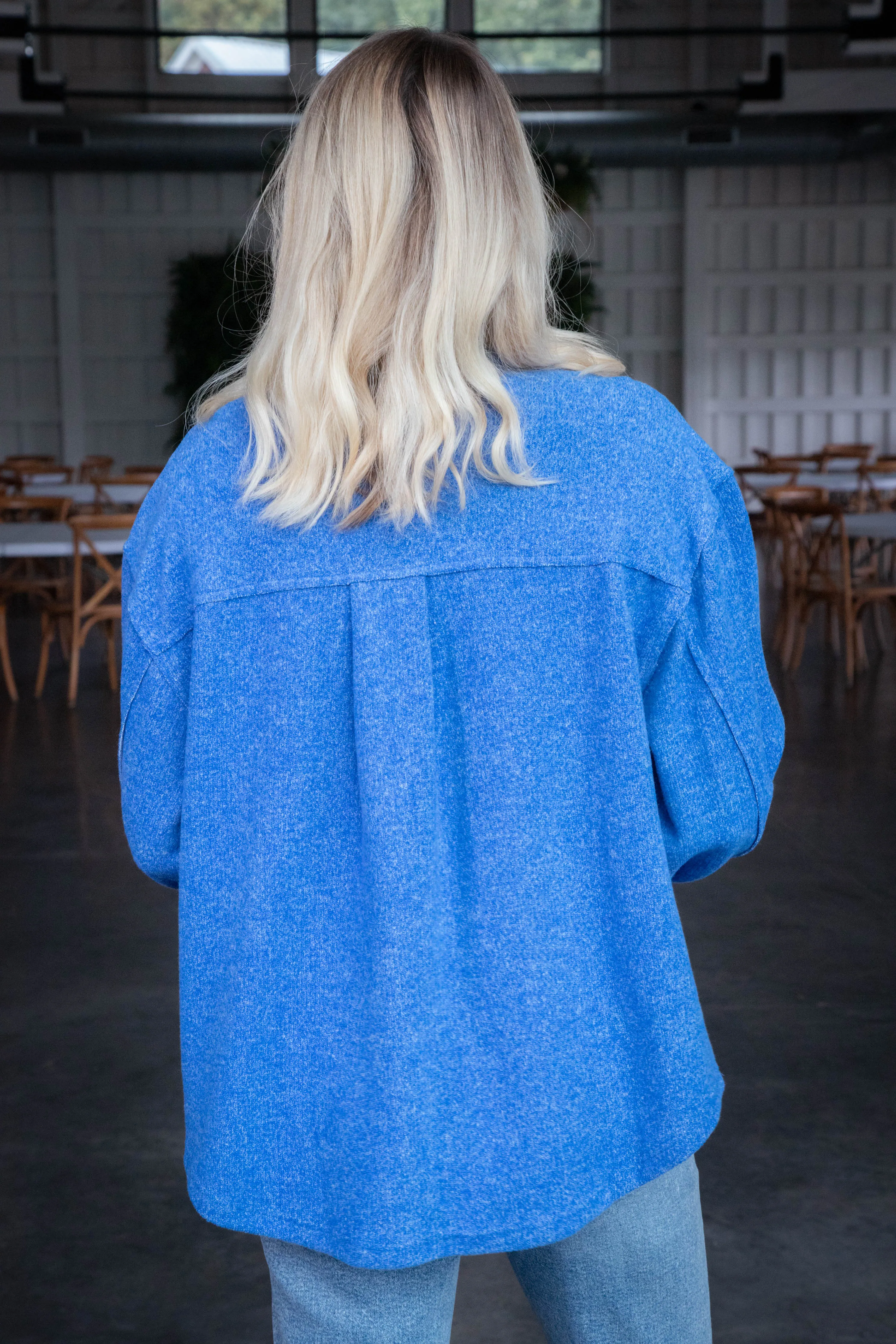 Aubri Oversized Button Down Shacket, Blue