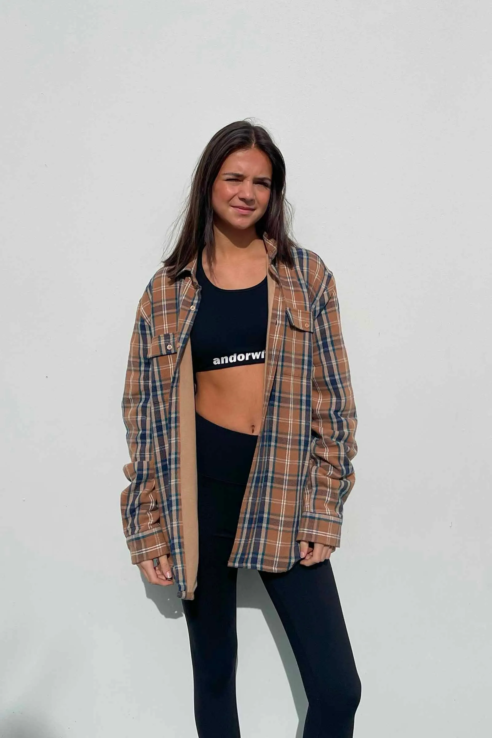 Beached Out Flanno Shacket Caramel/Navy