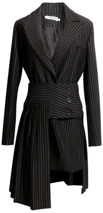 Black Pinstripe Jacket & Skirt Set