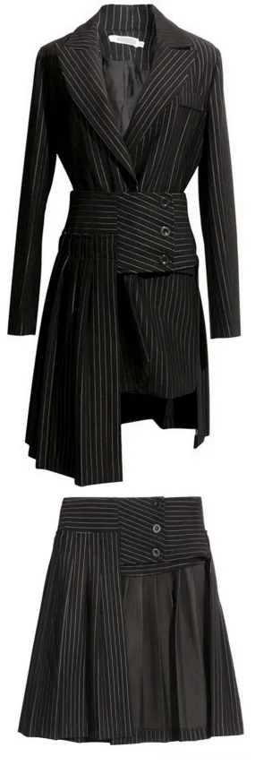 Black Pinstripe Jacket & Skirt Set