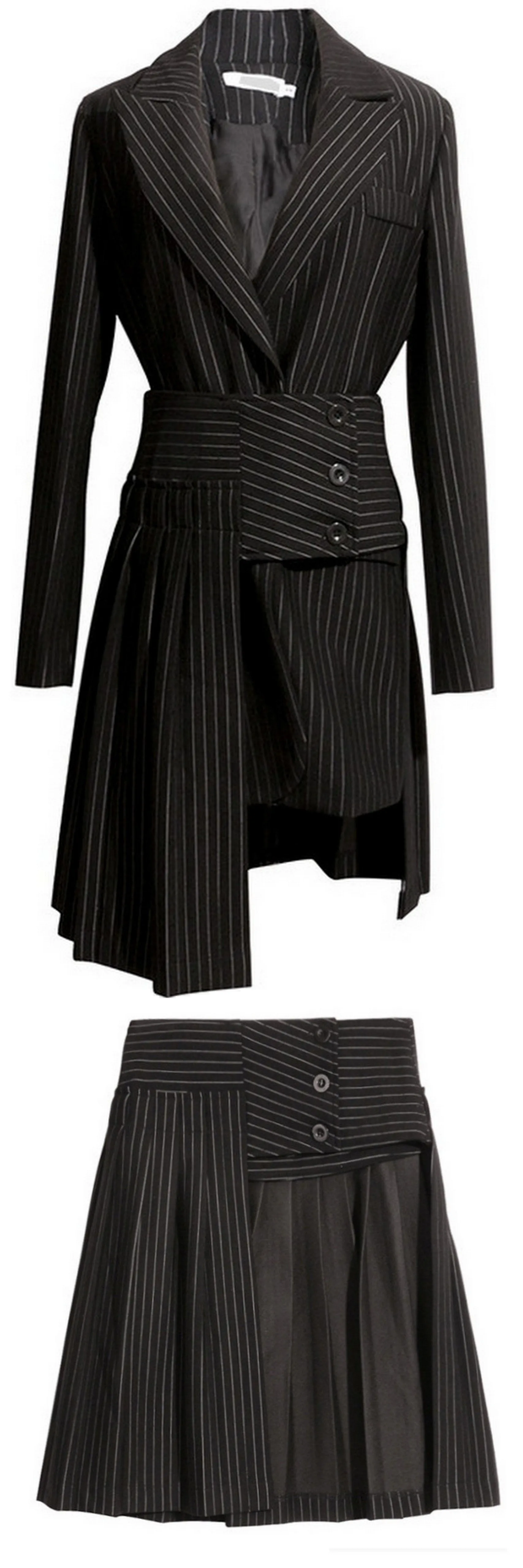 Black Pinstripe Jacket & Skirt Set