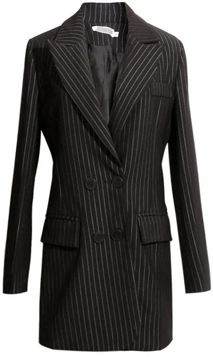 Black Pinstripe Jacket & Skirt Set