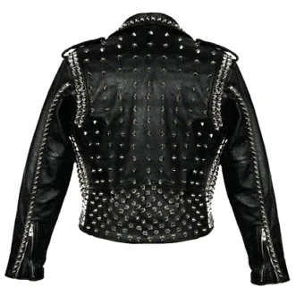 Black Punk Brando Studded Leather Jacket - Men's