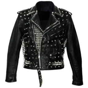 Black Punk Brando Studded Leather Jacket - Men's