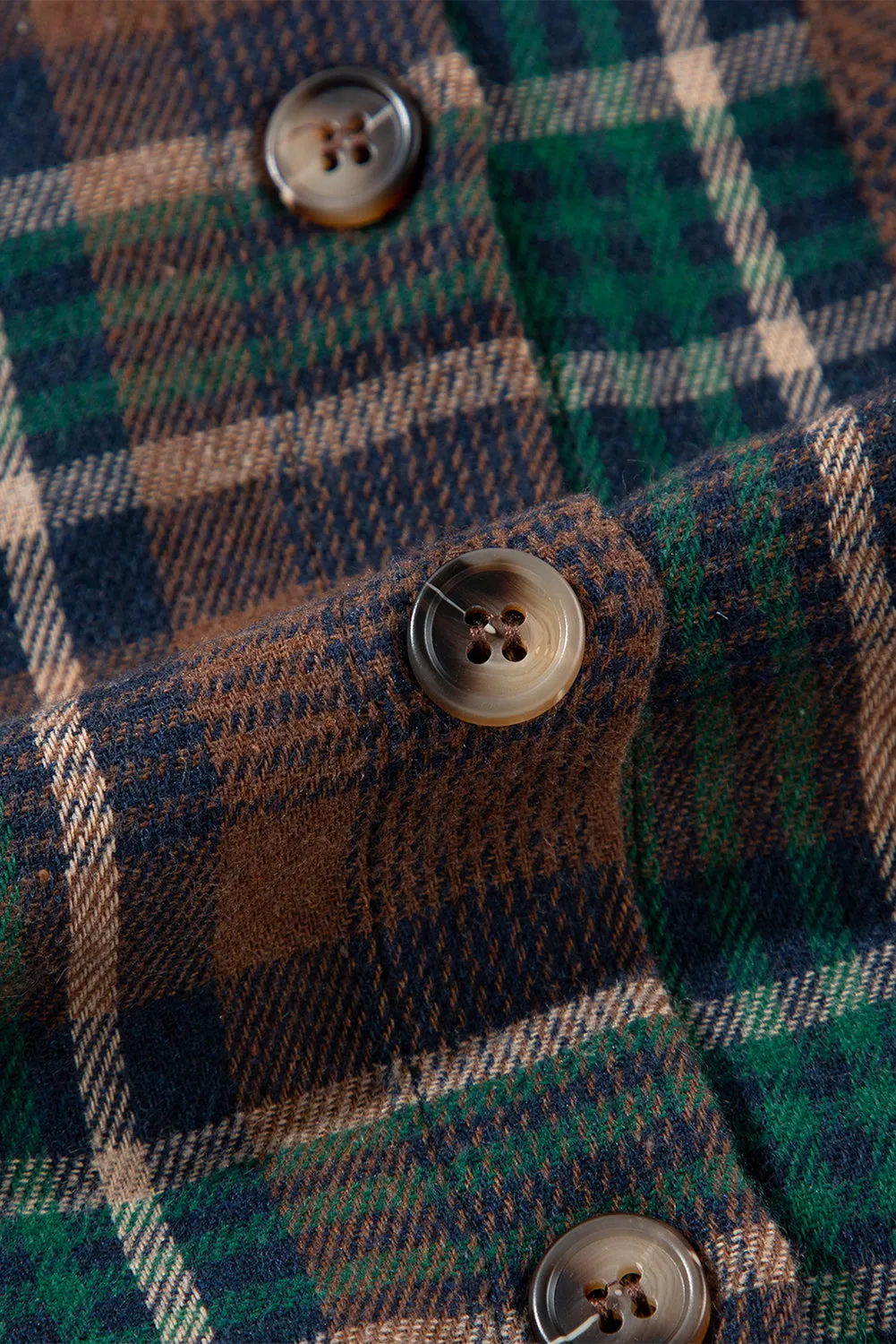 Blue Zone Planet |  Brown Plaid Print Chest Pockets Buttoned Shacket