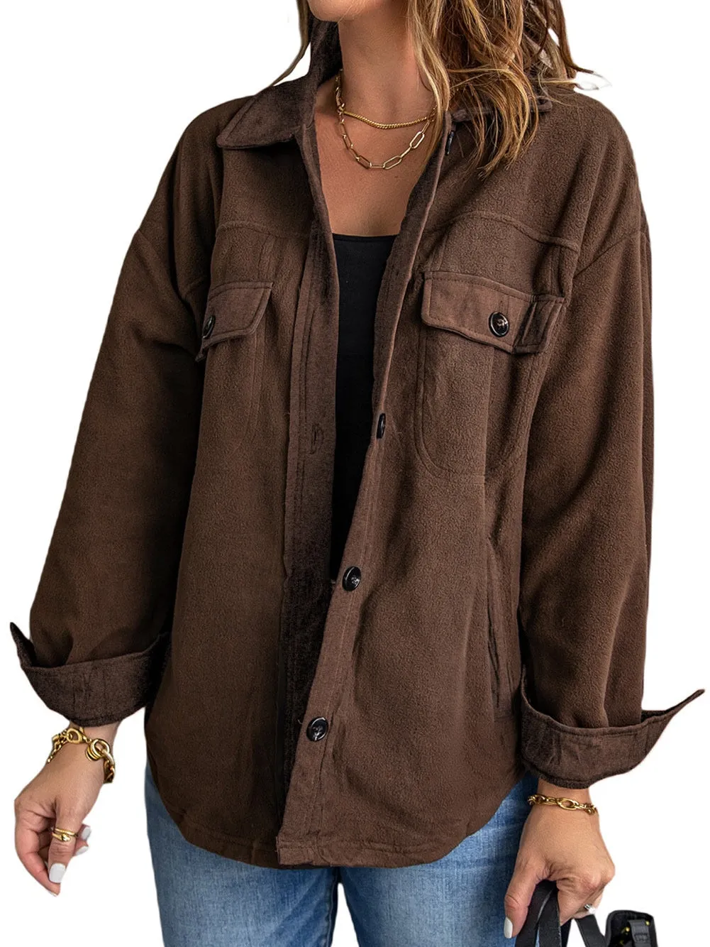 Brown Fleece Shacket