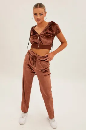 Brown Velvet Flared Hem Pants