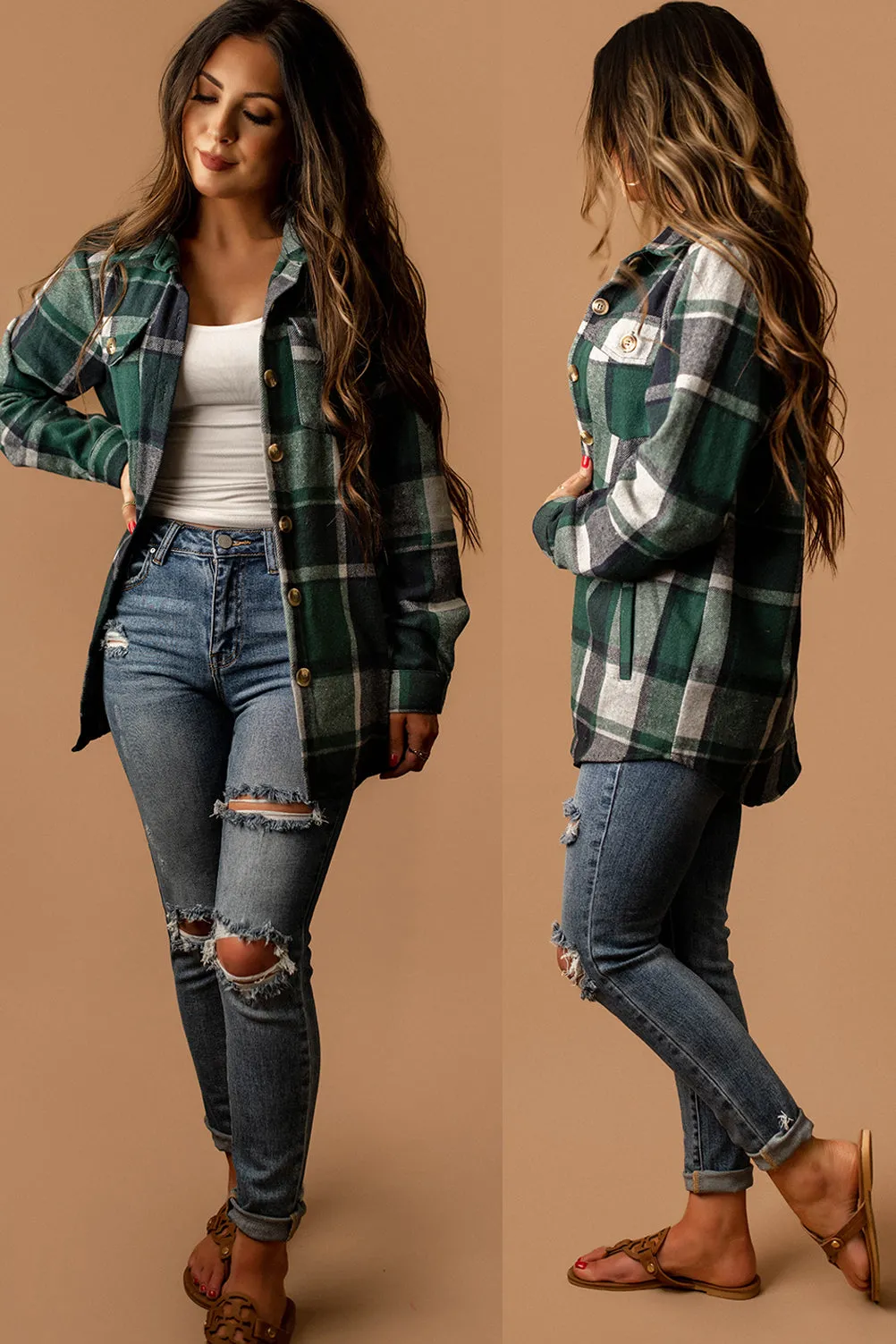 By Your Side Plaid Shacket (Hunter)