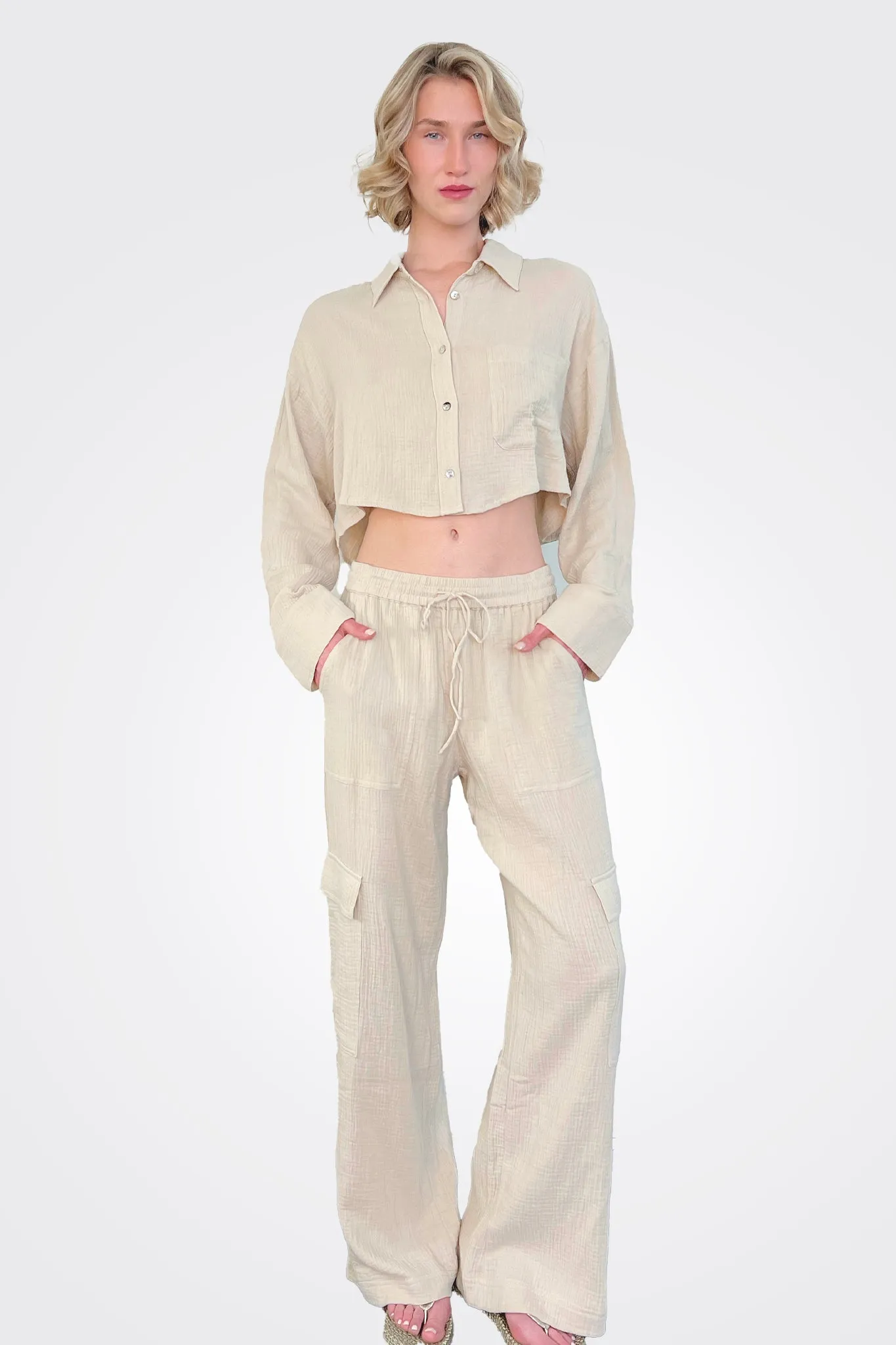 Cargo Gauze Pants - Natural