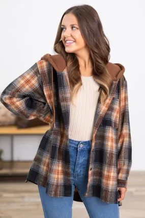 Chestnut Plaid Super Soft Hooded Shacket