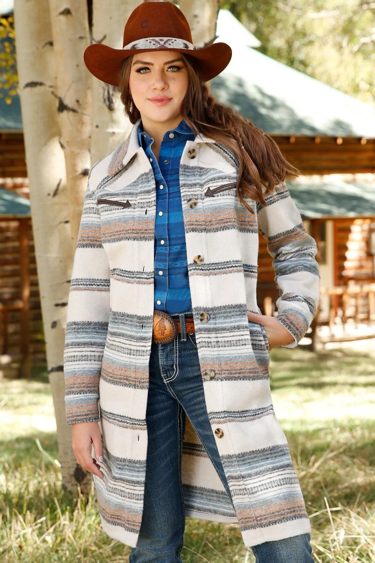 Cinch Women's Cruel Denim Stripe Knit Shacket CWJ7454001