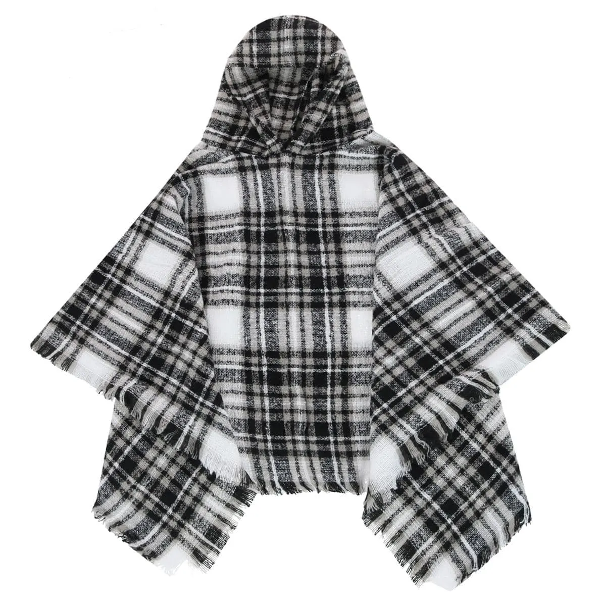 Clear Creek Women's Plaid Winter Scarf Hooded Poncho