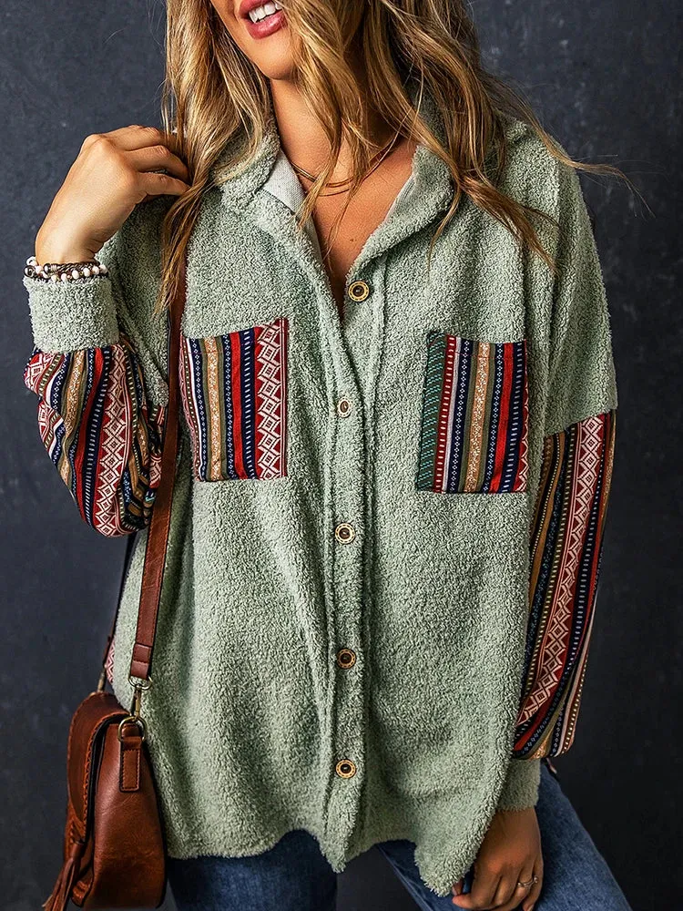 Cozy Plush Ethnic Work-Patch Hooded Shackets – Boho Shackets