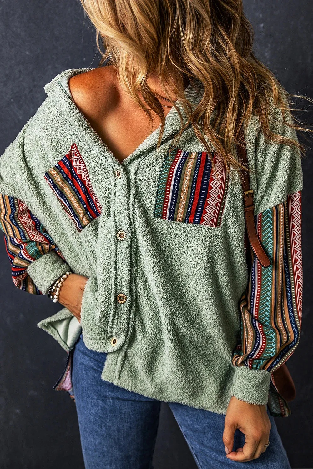 Cozy Plush Ethnic Work-Patch Hooded Shackets – Boho Shackets