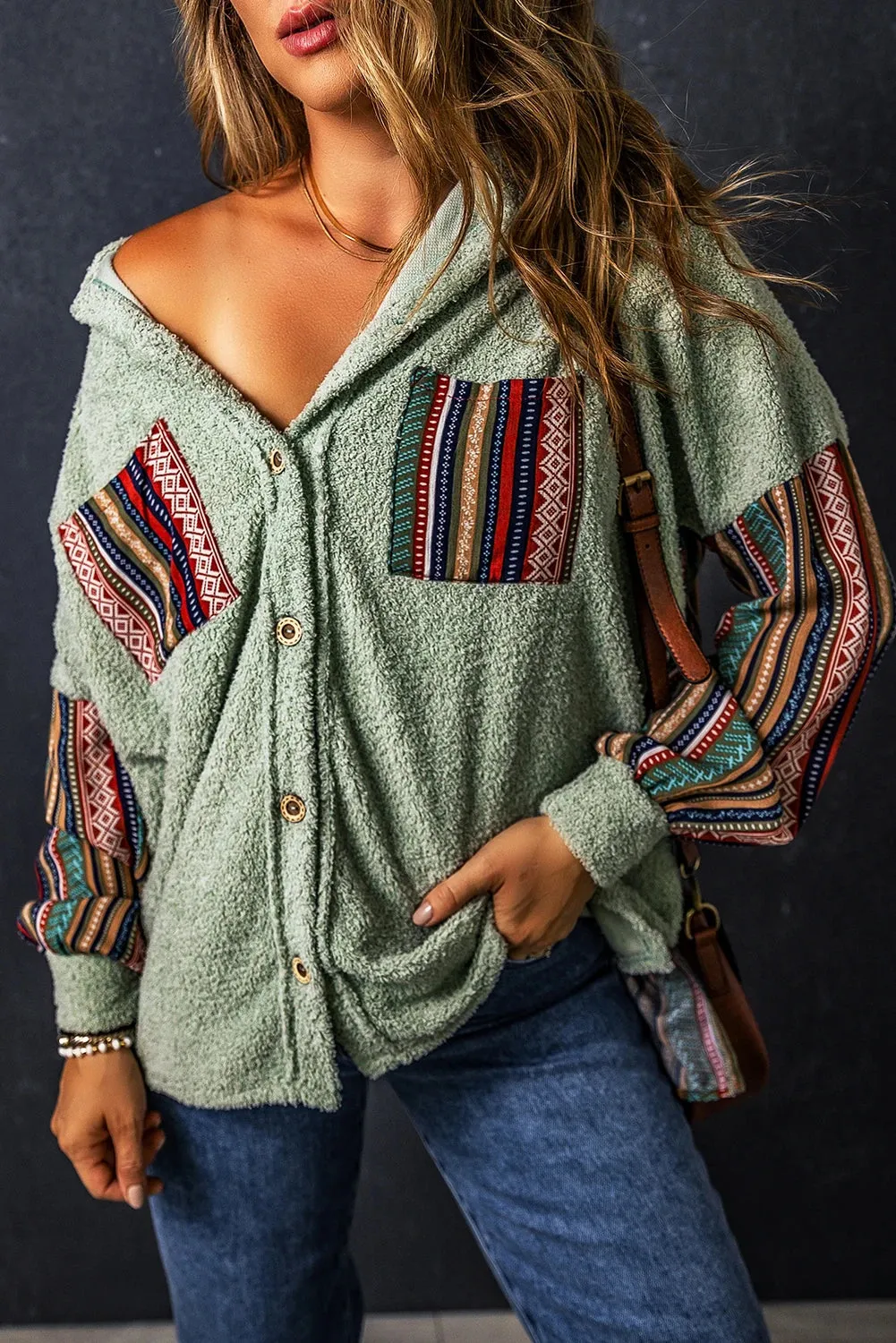 Cozy Plush Ethnic Work-Patch Hooded Shackets – Boho Shackets