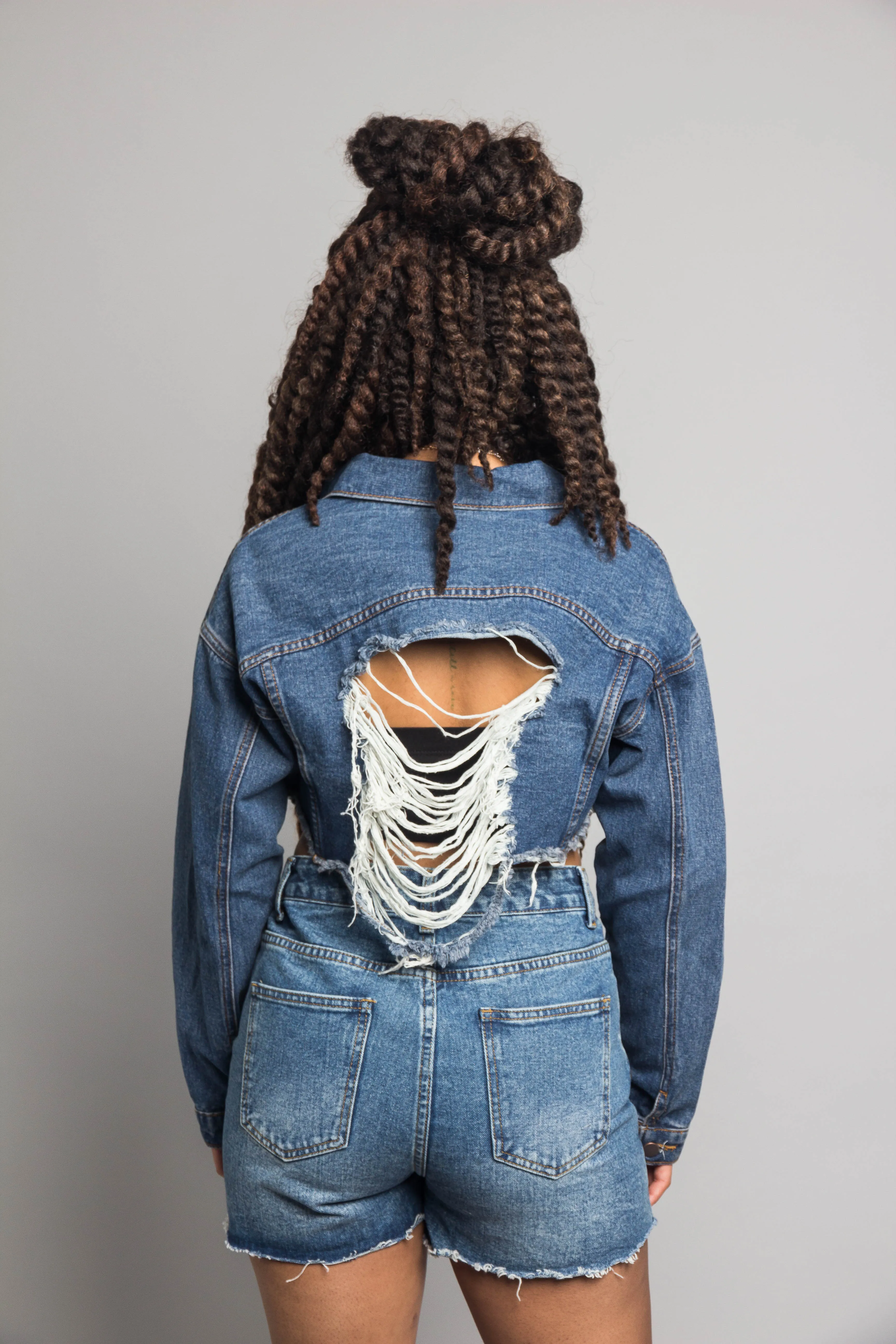 Cropped Backless Denim Jacket