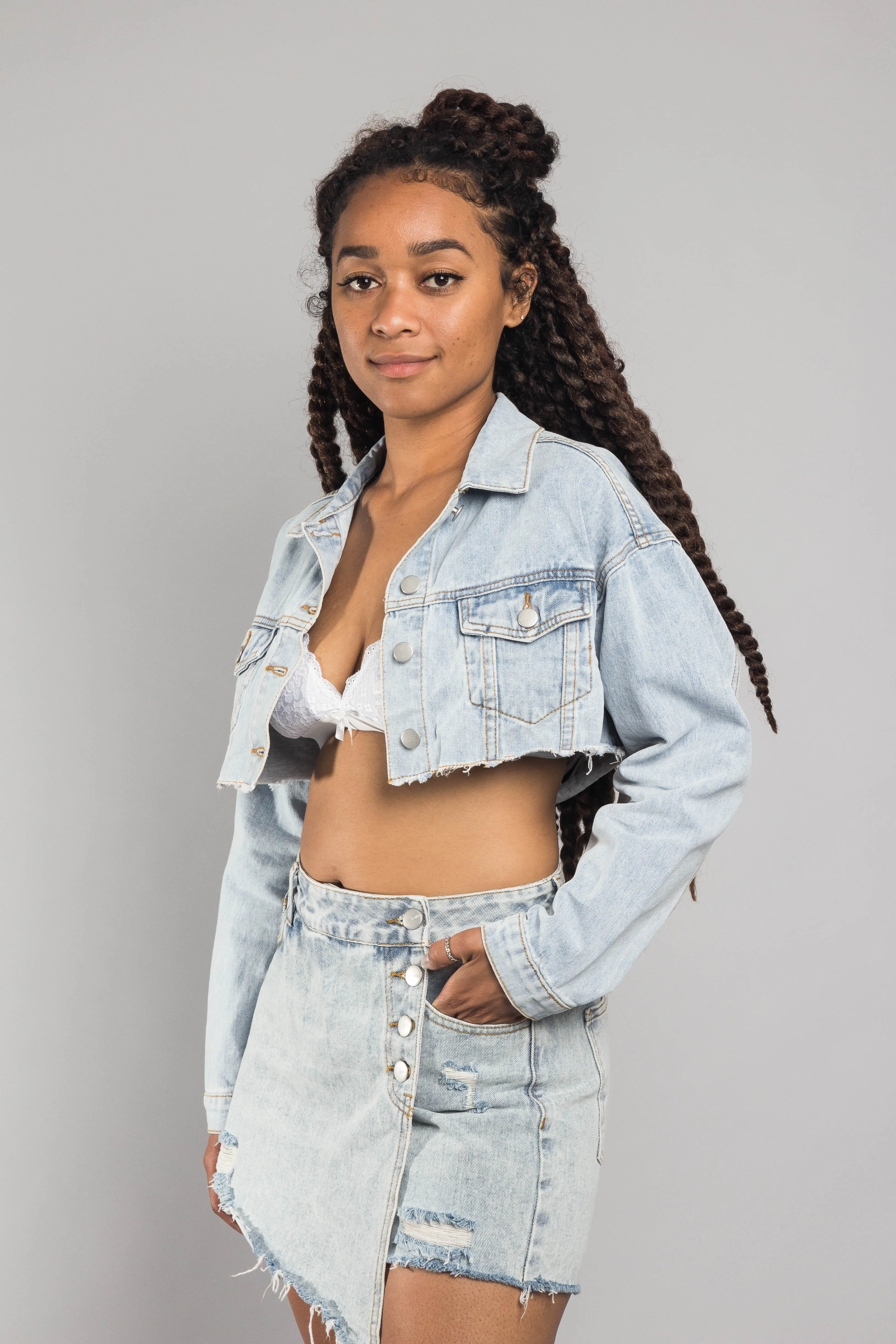 Cropped Backless Denim Jacket