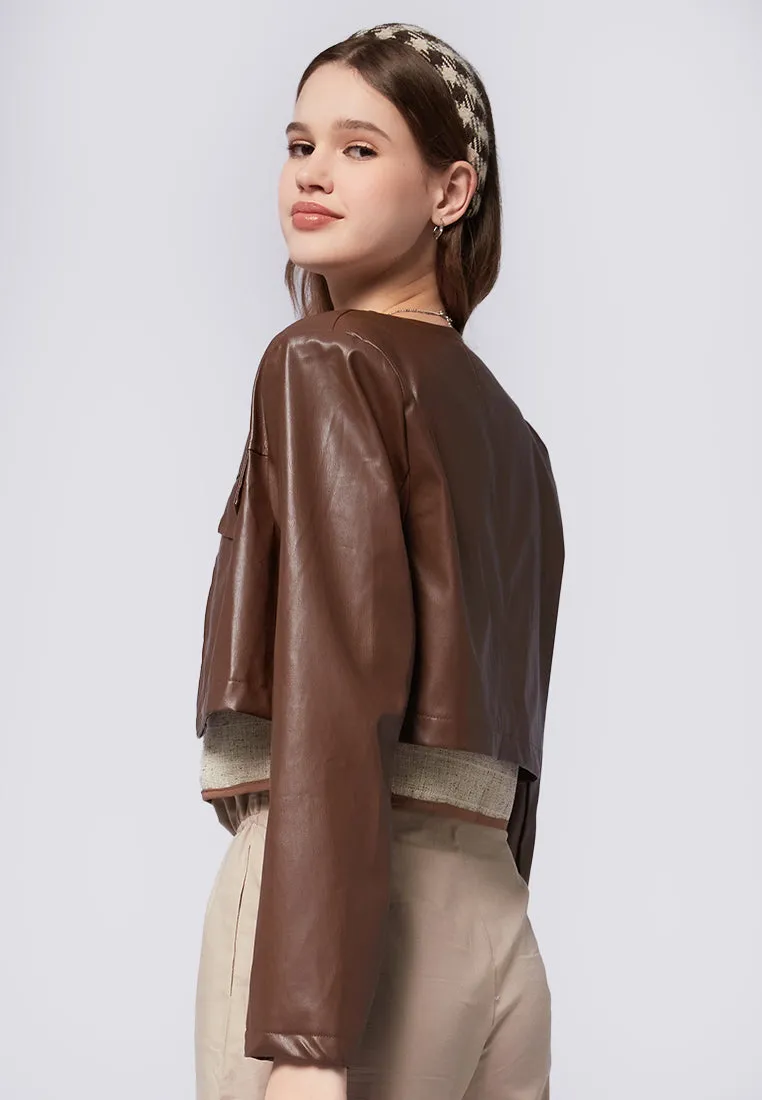 Cropped Faux Leather Jacket