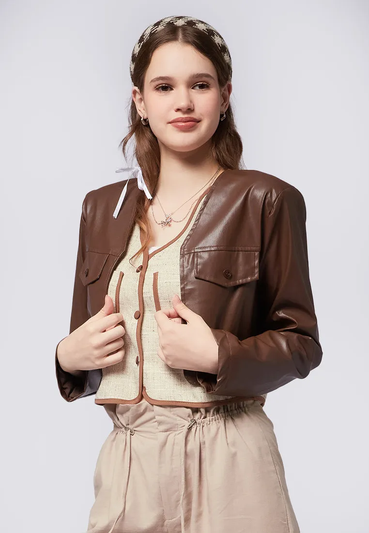 Cropped Faux Leather Jacket