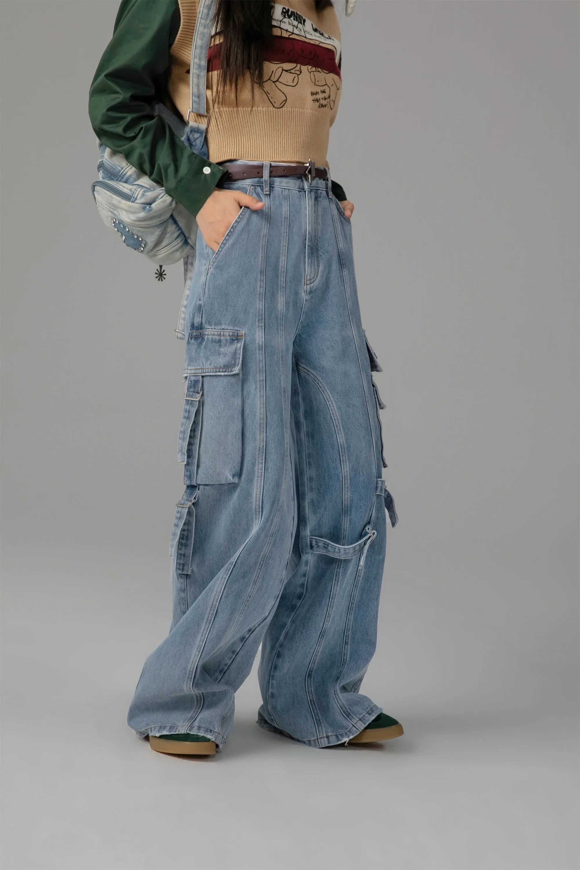 Downside Wide Denim Cargo Pants