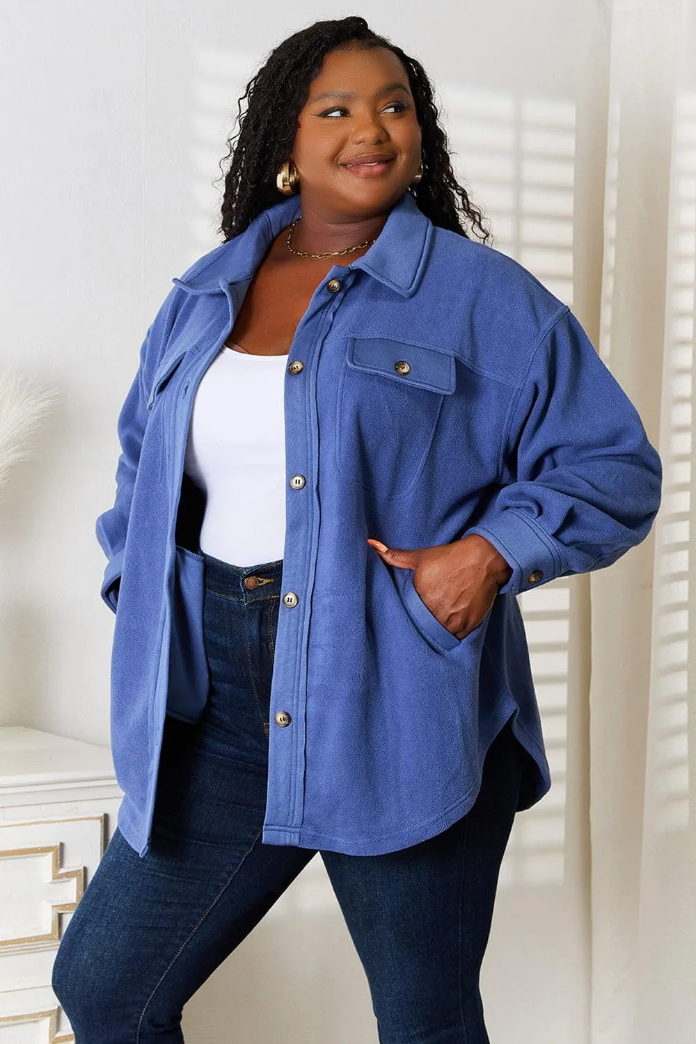 Dusty Blue Button Down Plus Size Shacket