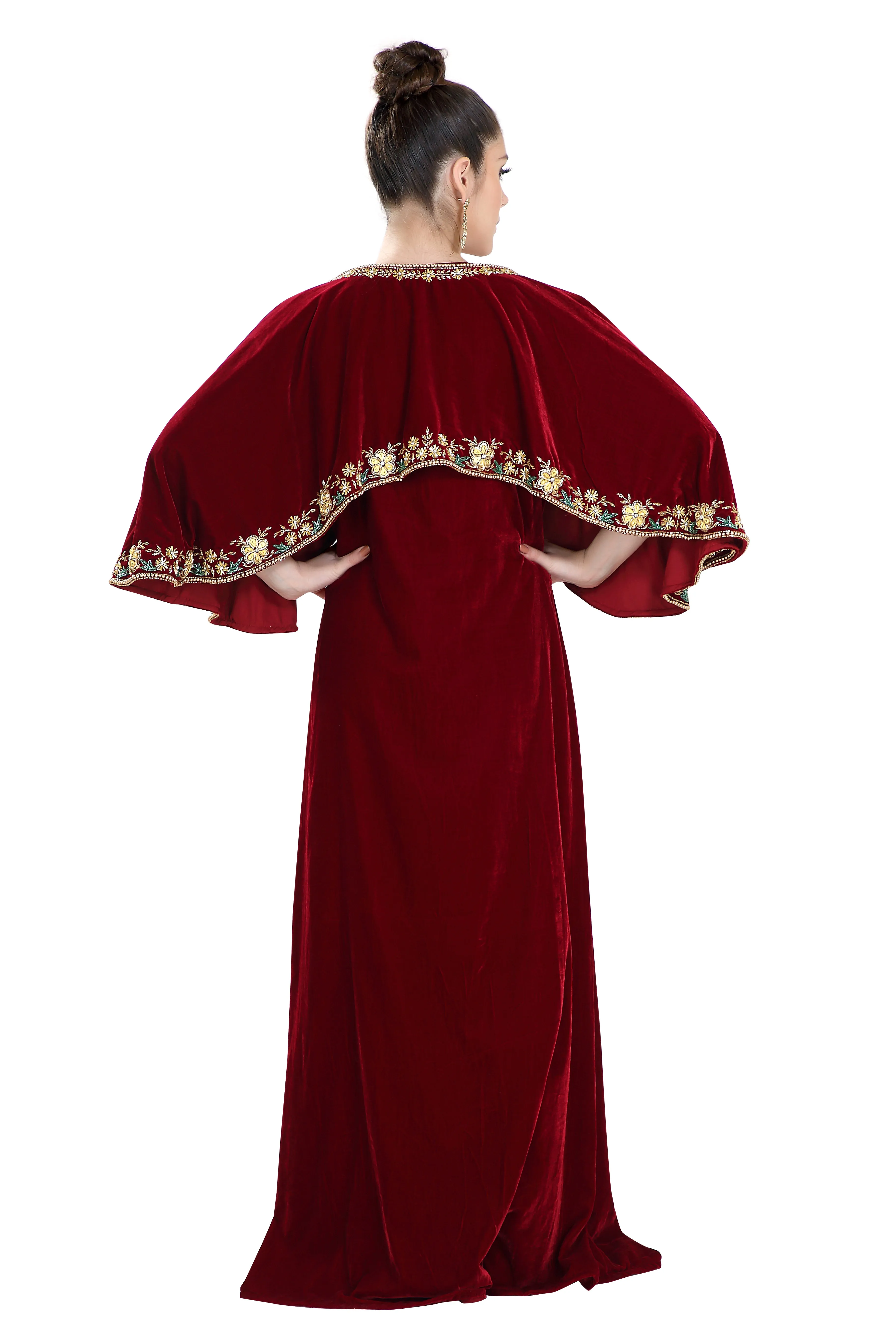 Embroidered Maxi in Maroon Velvet Fabric