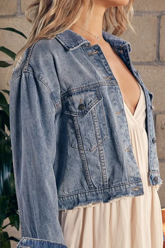 Everyday Essential Cropped Denim Jacket- Blue or Bone