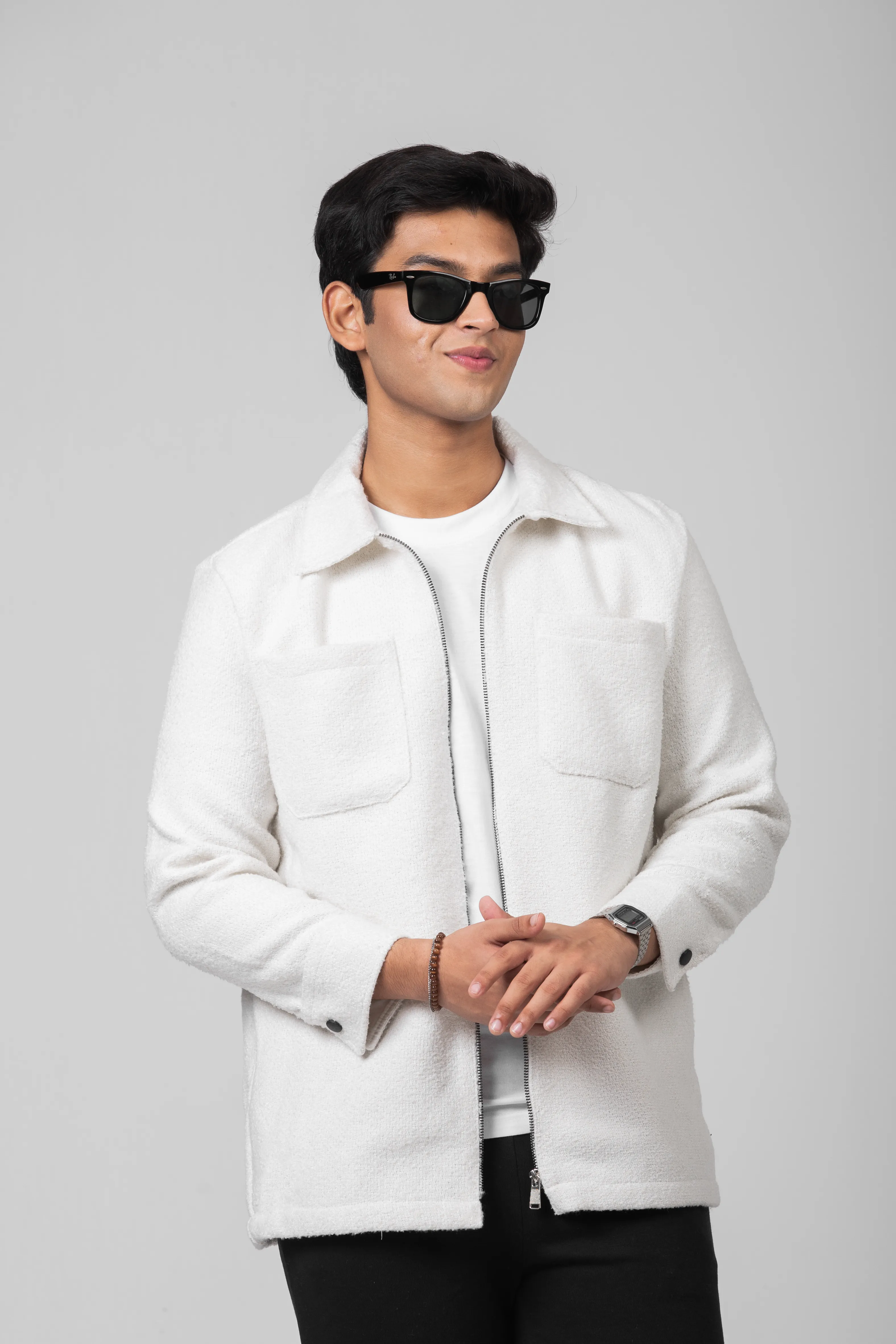 Fleece Zip Through Shacket | White Pearl