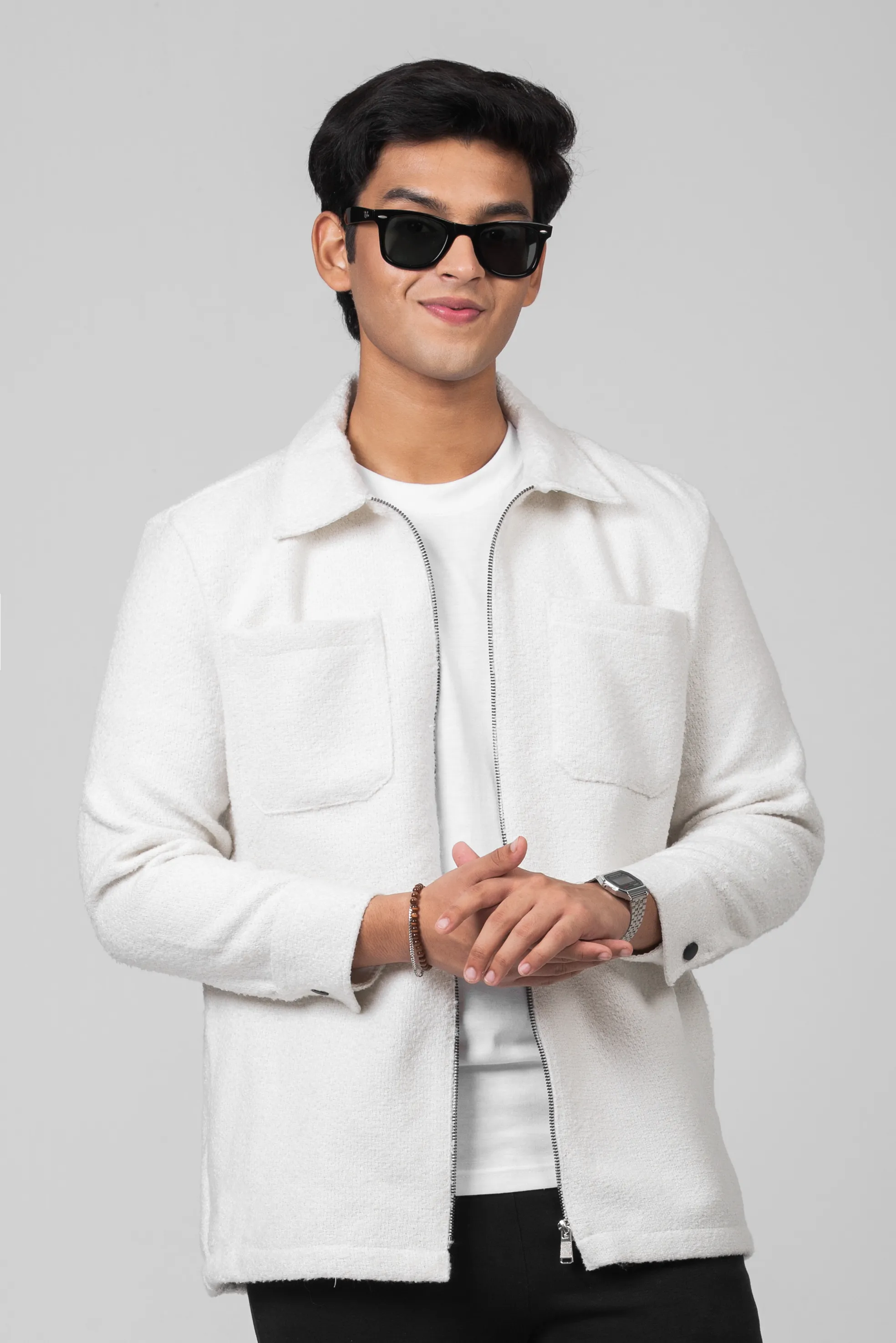 Fleece Zip Through Shacket | White Pearl