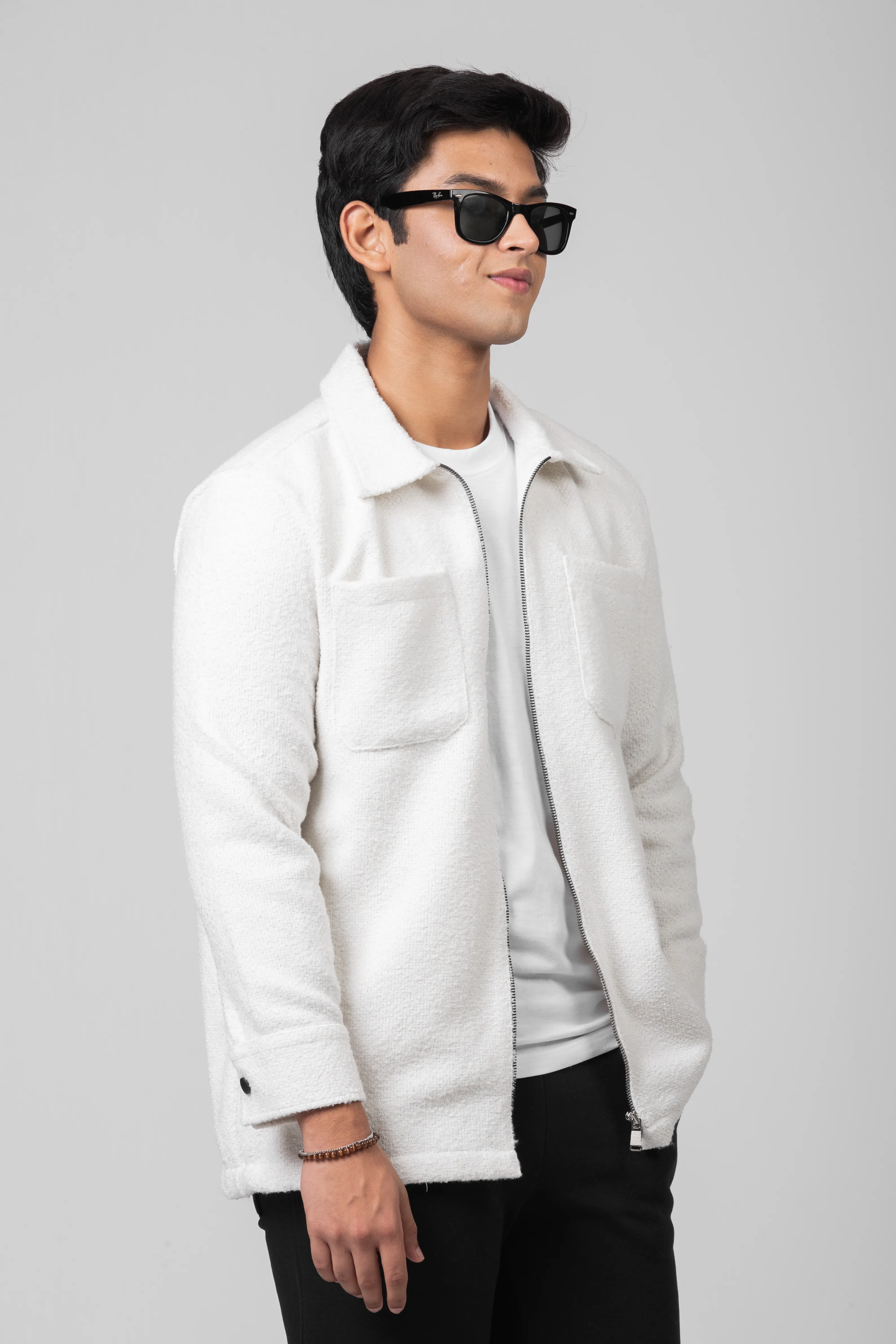 Fleece Zip Through Shacket | White Pearl