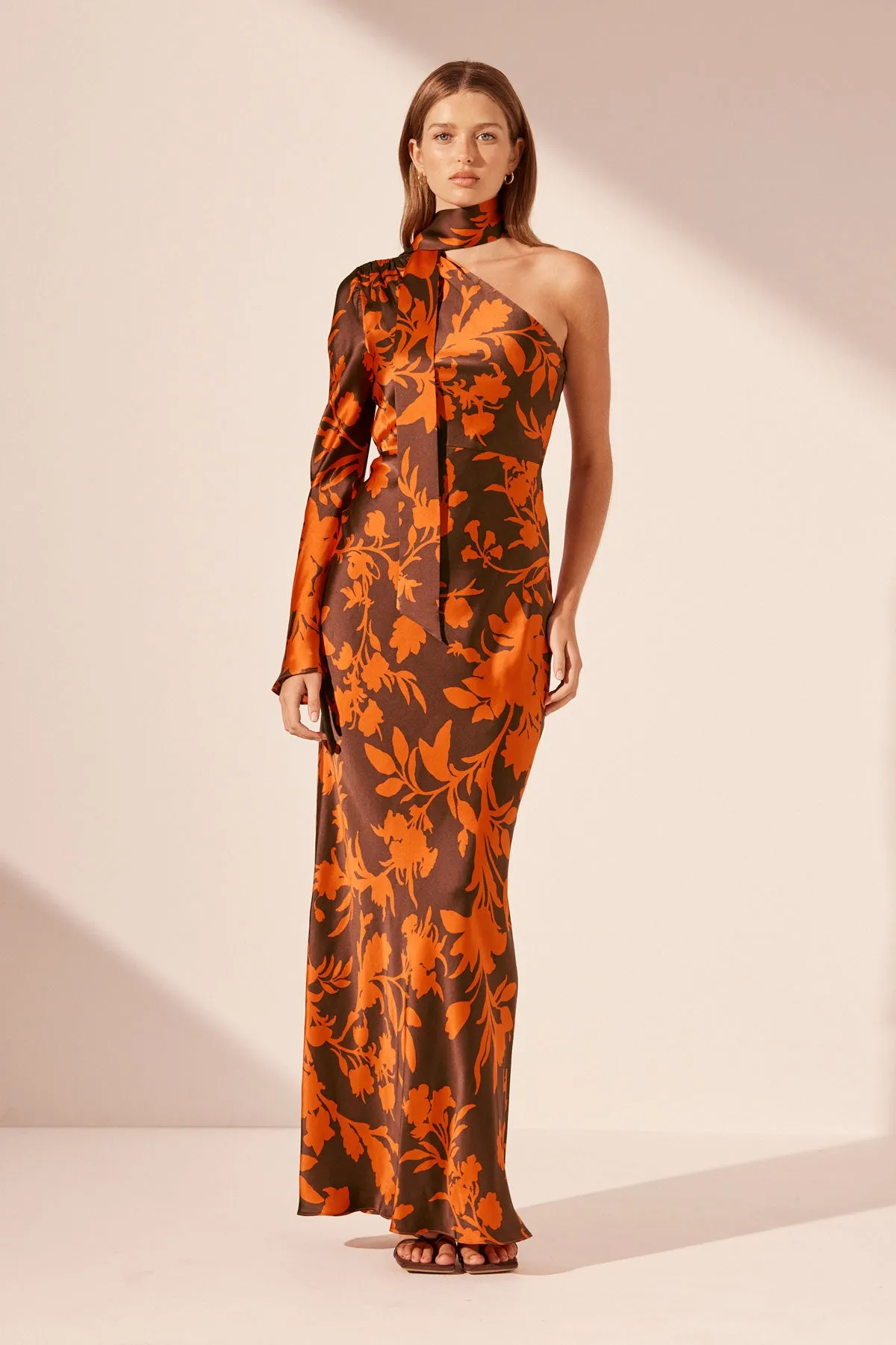 FLORA SILK ONE SHOULDER MAXI DRESS