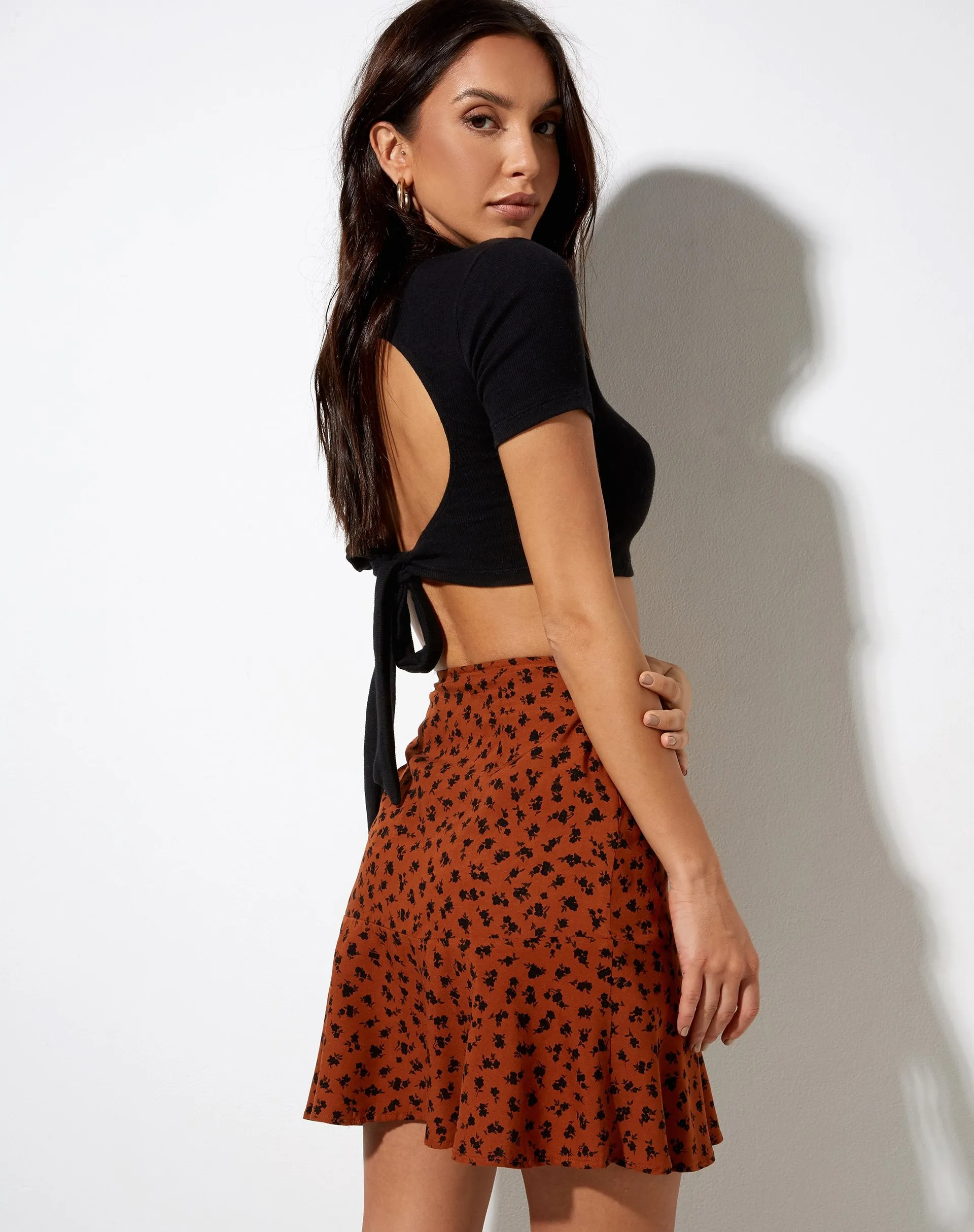 Gaelle Mini Skirt in Dainty Daisy Bombay Brown