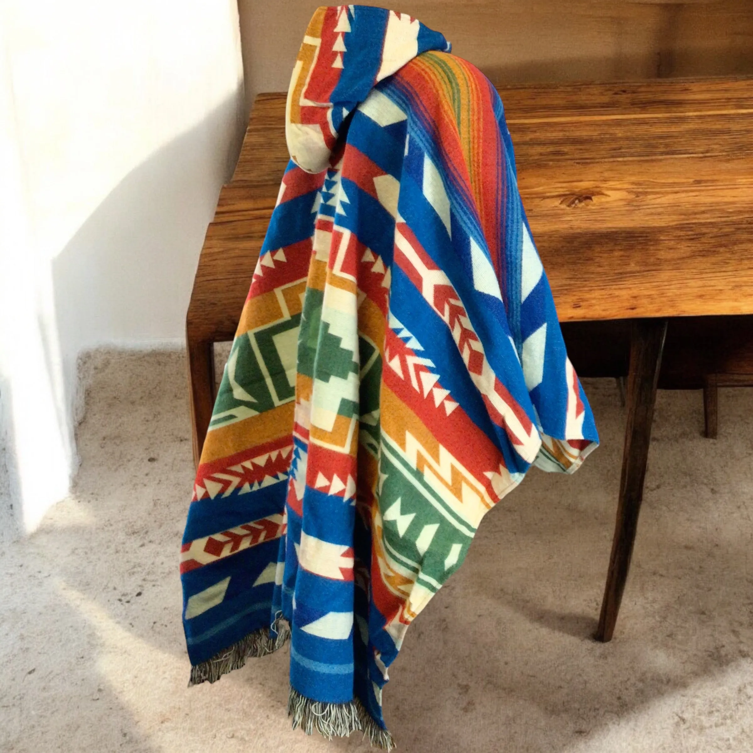 Handmade Ponchos blue  ( native print)