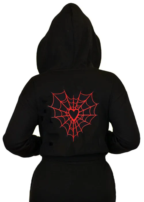 Heart Web Cropped Pullover Hoodie