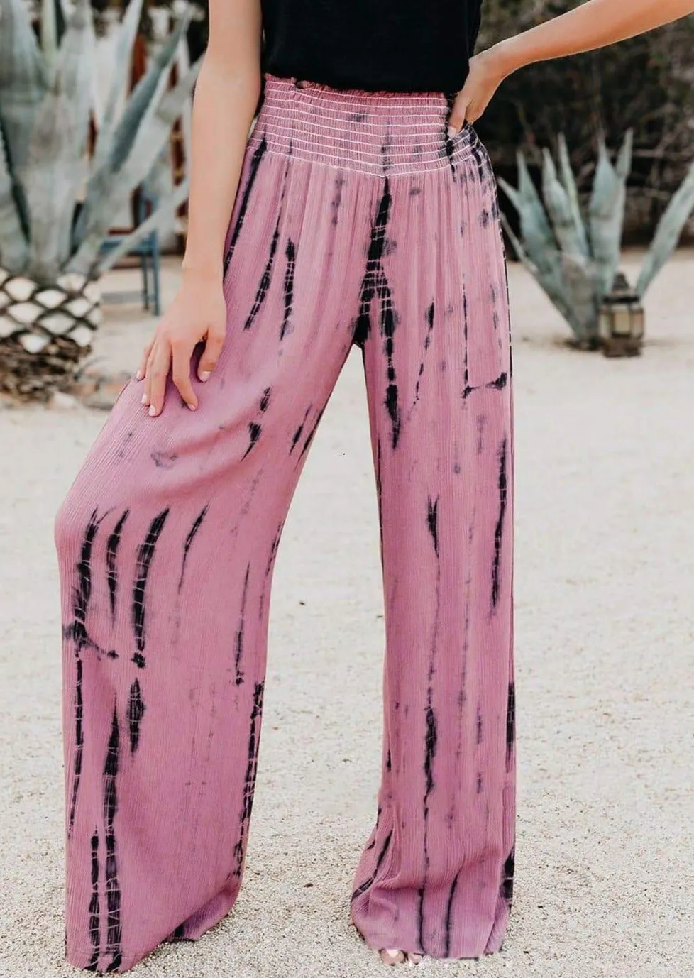 High-Waist Tie Dye Printed Wide-Leg Pants