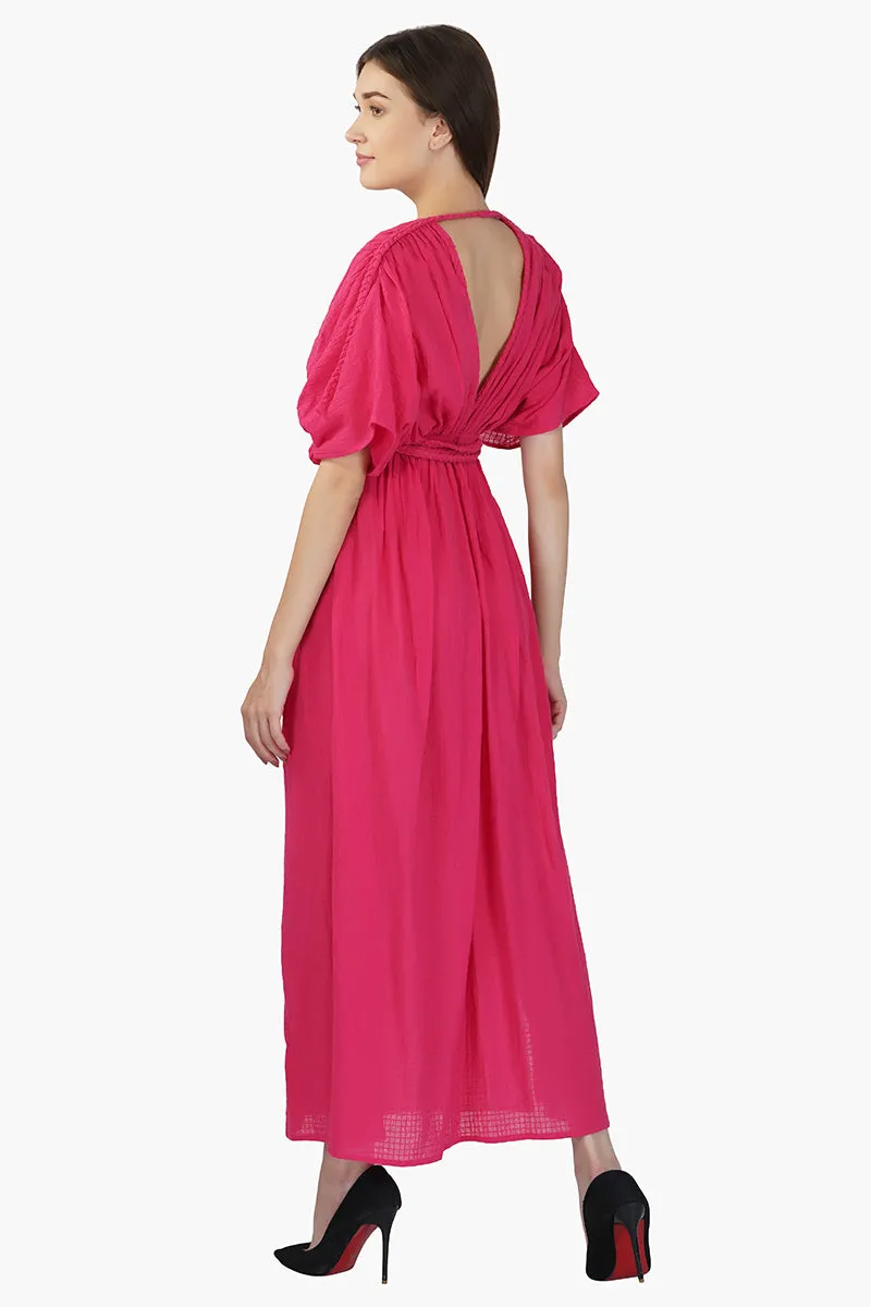 Hot Pink Cotton Dobby Maxi Dress