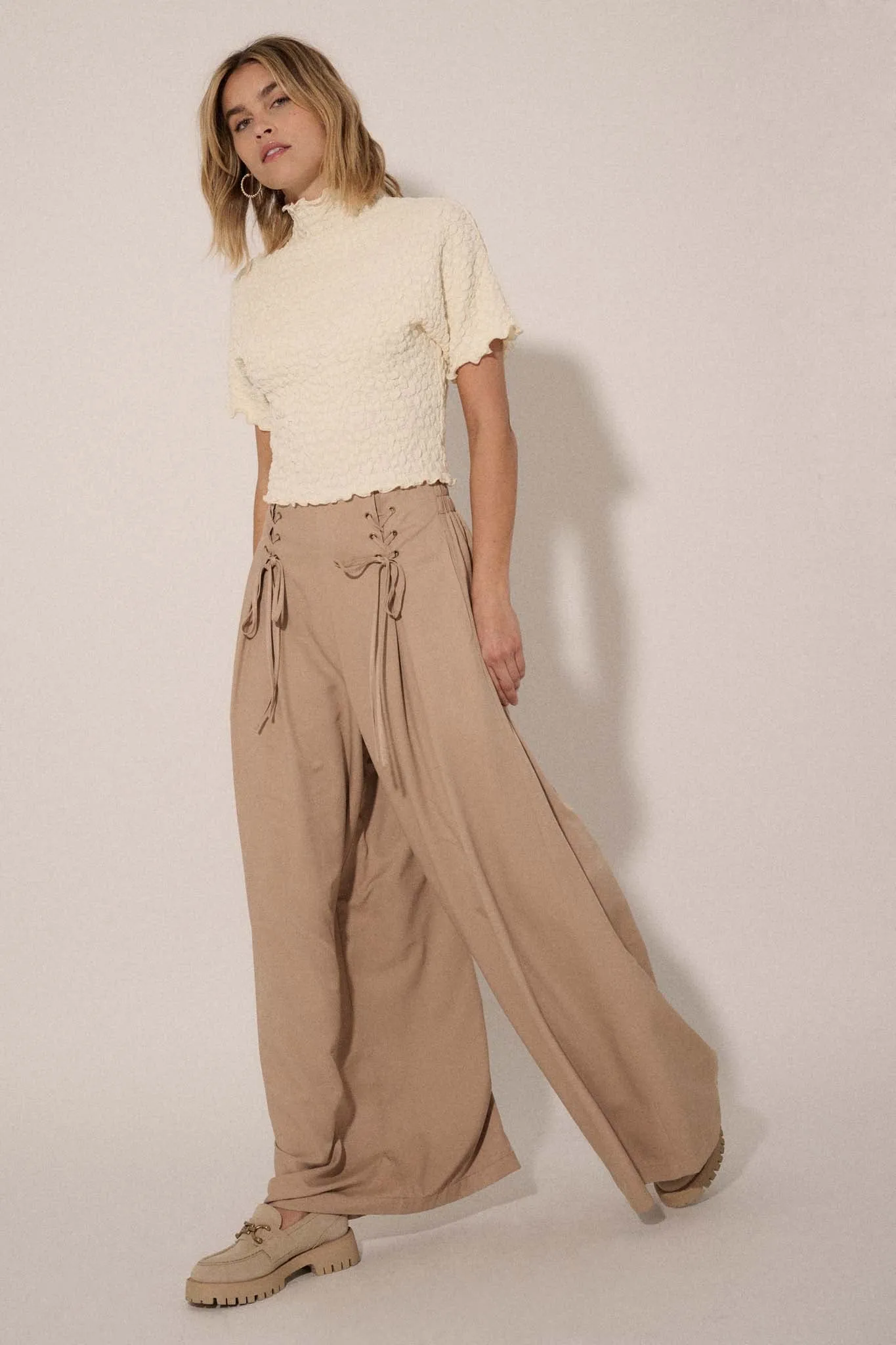 Large and in Charge Wide-Leg Lace-Up Pants