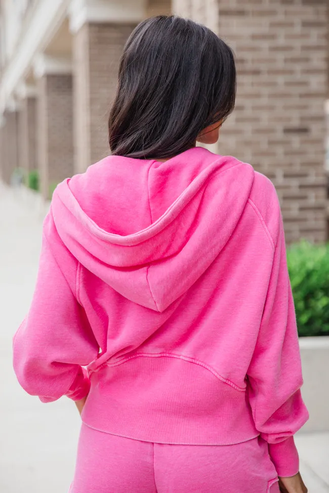 Learn As You Go Pink Acid Washed Quarter Zip Pullover