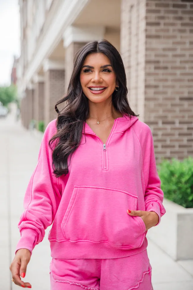 Learn As You Go Pink Acid Washed Quarter Zip Pullover