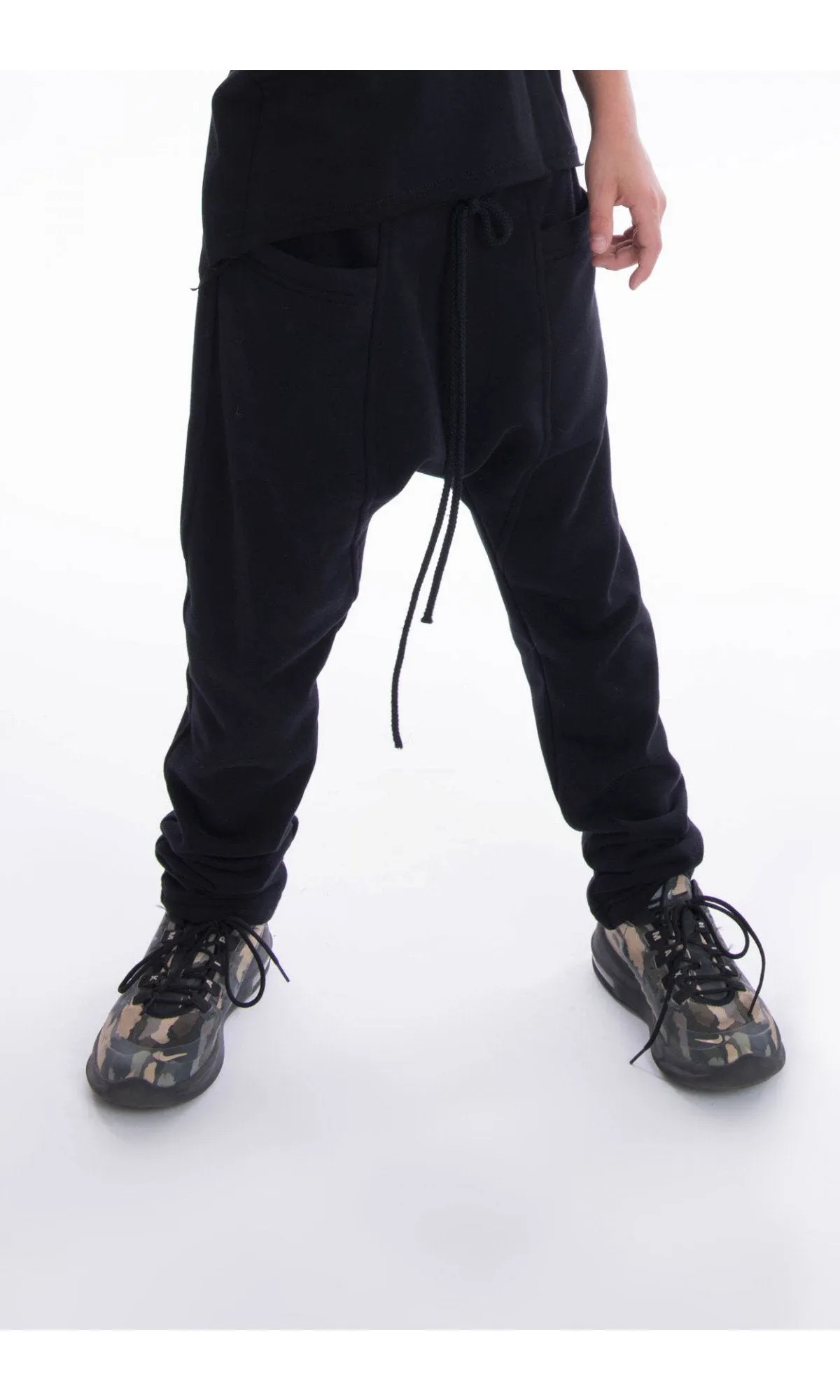 Long Drop Crotch Pants with Big Front Pockets