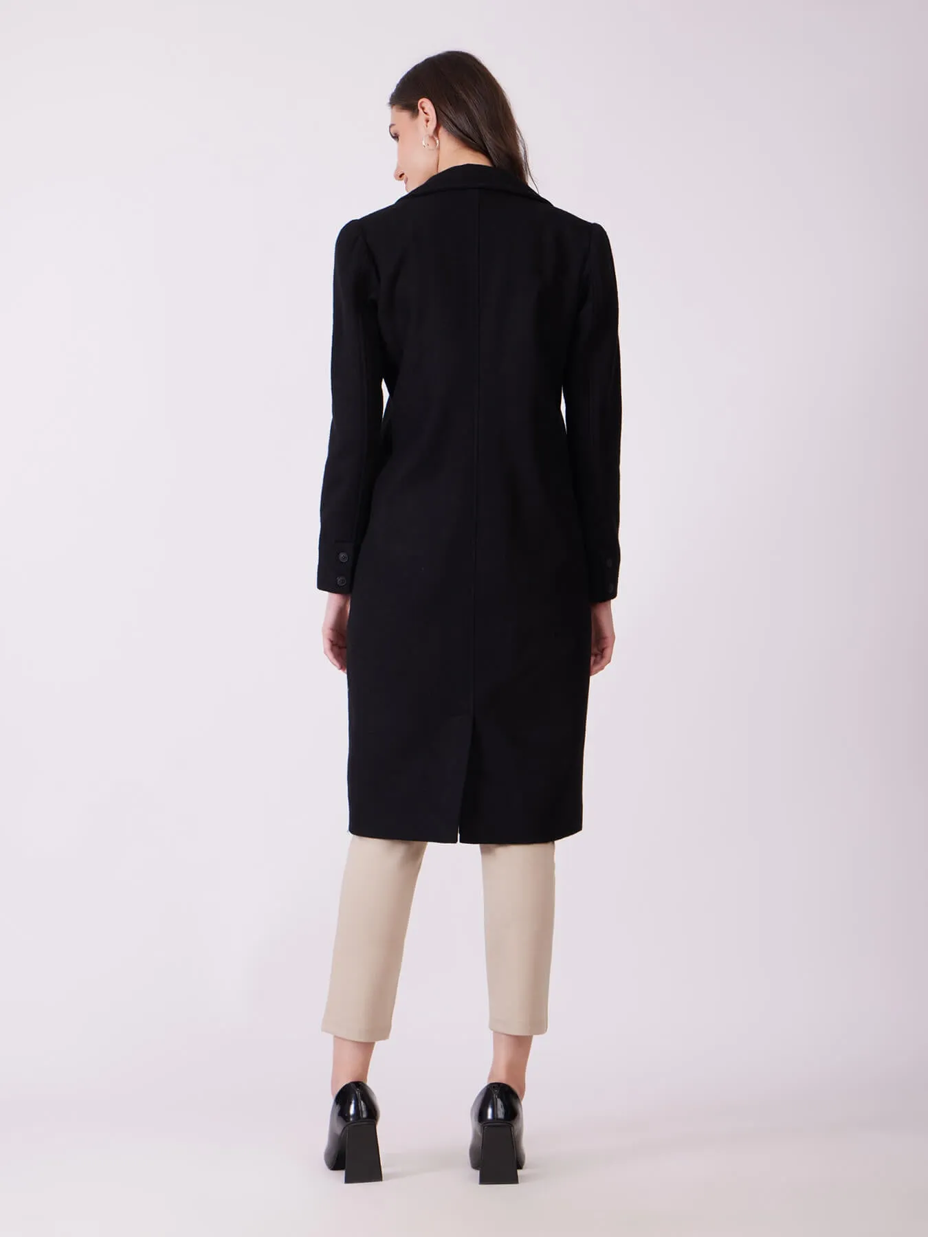 Long Felted Lined Overcoat - Black