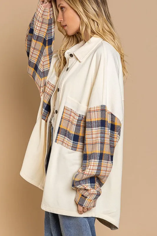 Long Sleeve With Plaid Detail Sleeve Shacket