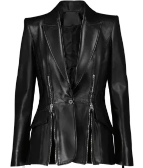 Luxe Zipper Leather Blazer